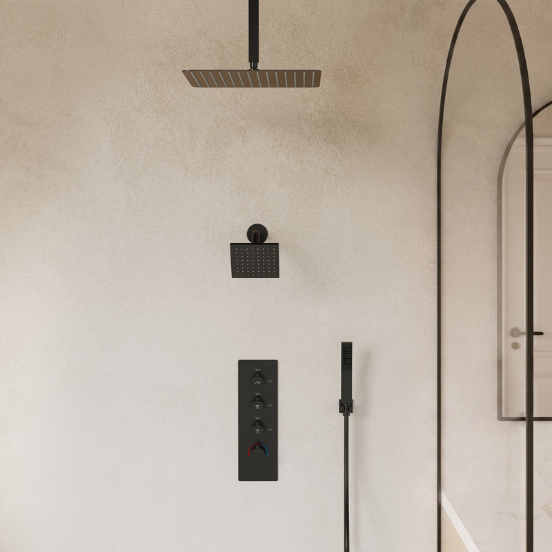 Système de robinet de douche thermostatique, pomme de douche à double effet de pluie haute pression au plafond avec valve brute