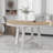 Farmhouse Round Extendable Dining Table With 16" Leaf Wood Kitchen Table