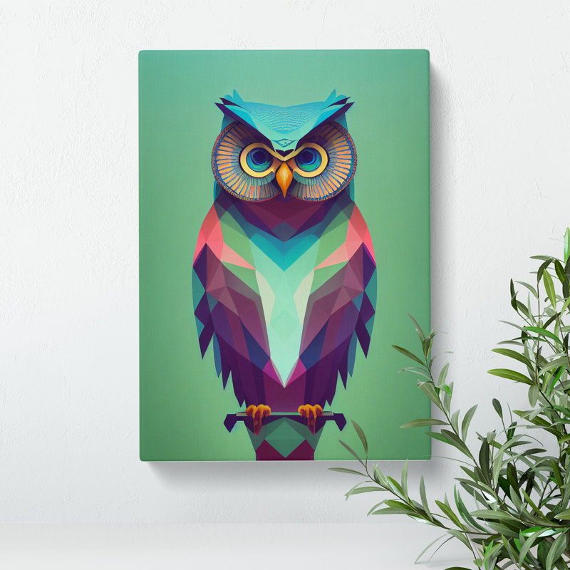 Geometric Owl No.3 Abstract - Wrapped Canvas, 50cm H x 35cm W x 3cm D