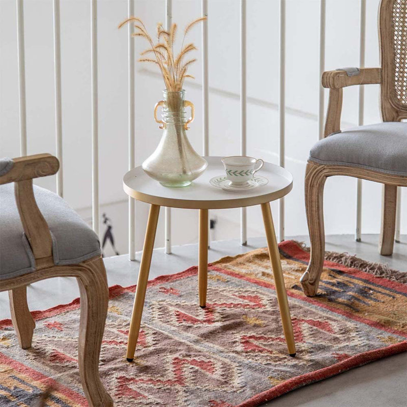 End Table For Any Room - Round Side Tables For Small Spaces - Top With 3 Legged, White Top/Gold Base