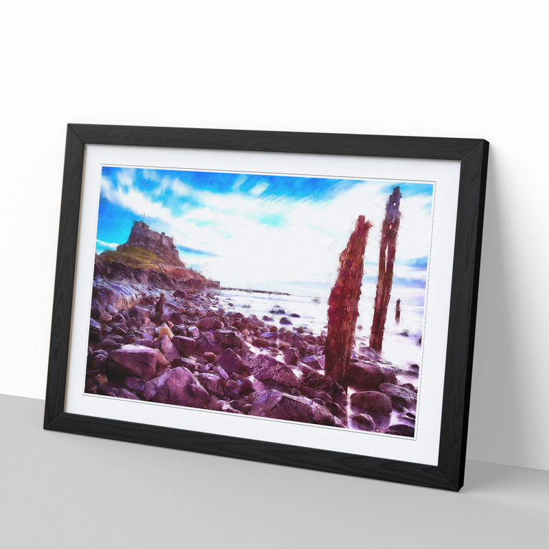 Holy Island in Lindisfarne - Framed Print, 48cm H x 65cm W x 2cm D, Black Framed