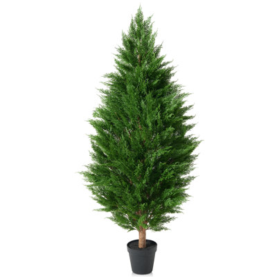 Topiaire en cèdre artificiel avec tronc de bois véritable, plante en pot de faux cyprès en cascade - Topiaire d'intérieur réaliste pour entrée, salon et bureau