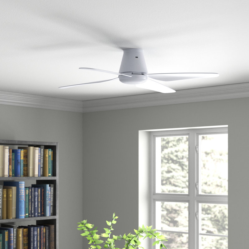 Aria Hugger 52" Flush Mount Indoor/Outdoor Ceiling Fan with Light and Remote, Damp Rated, Low Profile White LED Ceiling Fan for Low Ceiling
