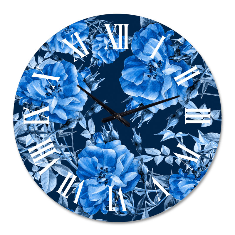 Fleurs bleues abstraites - Horloge murale moderne, Grand