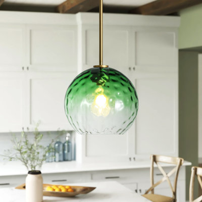 Vulpecula 1 - Light Glass Globe Pendant With Green Hammered Glass