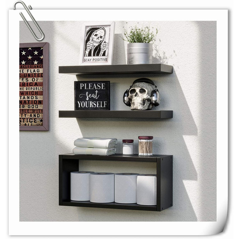 Arbenor 3 Piece Wood Floating Shelf, Black