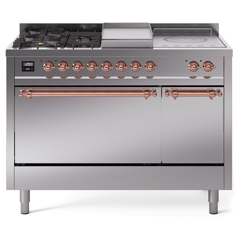 ILVE Nostalgie II, cuisinière à double combustible de 48 po, 5 brûleurs, plaque chauffante, surface de cuisson française