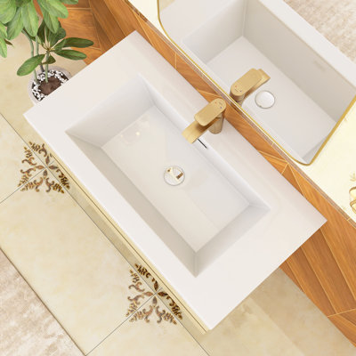 Meuble-lavabo mural simple vasque de 90 cm (35,5 po) avec comptoir en résine de pierre