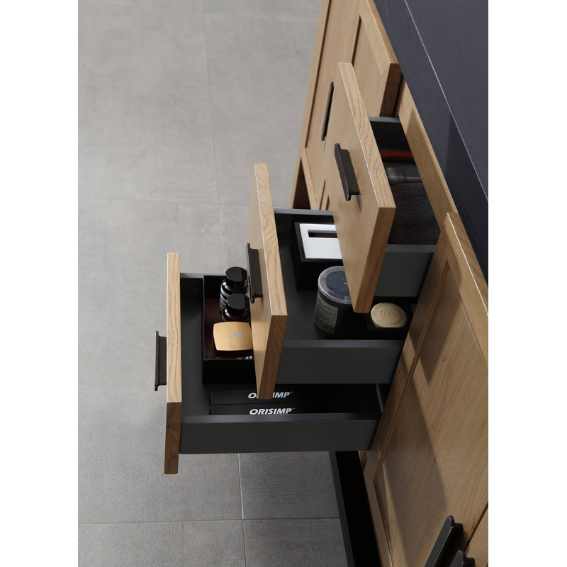Winchester 60” W Double Vanity, Black, Pecan Oak