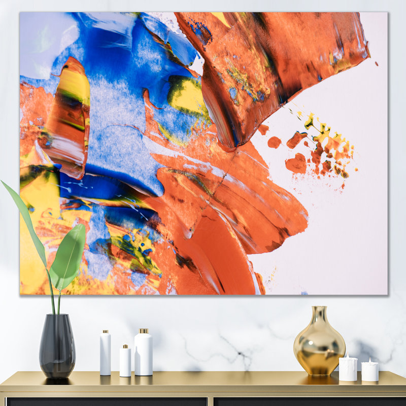 Abstrait abstrait orange et bleu II - art mural moderne sur toile, H 8 po x l 12 po x P 1 po, Toile tendue