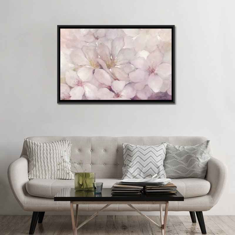 «Apple Blossoms», impression sur toile tendue, H 18 po x l 26 po x P 1,5 po, Toile avec cadre noir, Pas de tapis