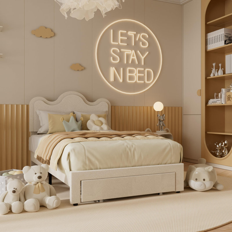 Cadres de lit Lits en velours d'agneau Cadre de lit plateforme mignon Lit plateforme robuste, Simple, Blanc