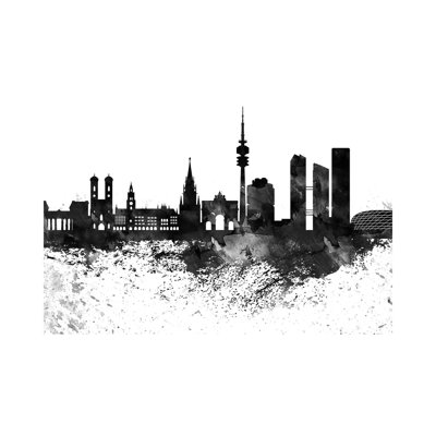 Munich Black & White Drops Skyline by Wall Decor Addict - Wrapped Canvas Painting