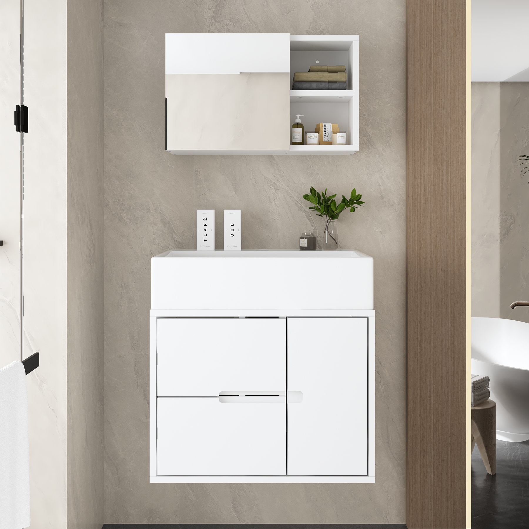 Latitude Run® White Hanging Bathroom Vanity Sink Combo With Basin And ...