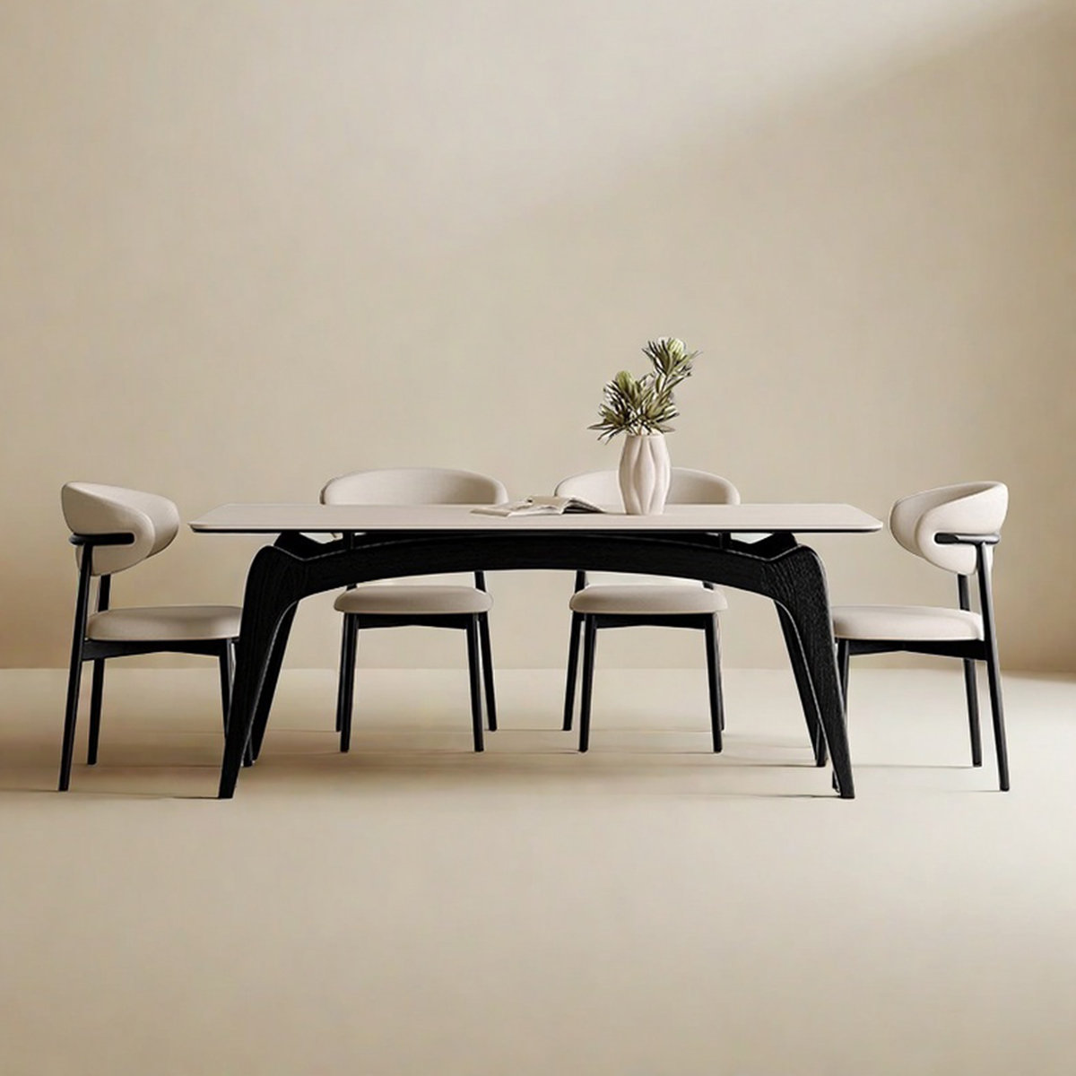 Sleek Surface Designs Nordic white rock slab rectangular dining table ...