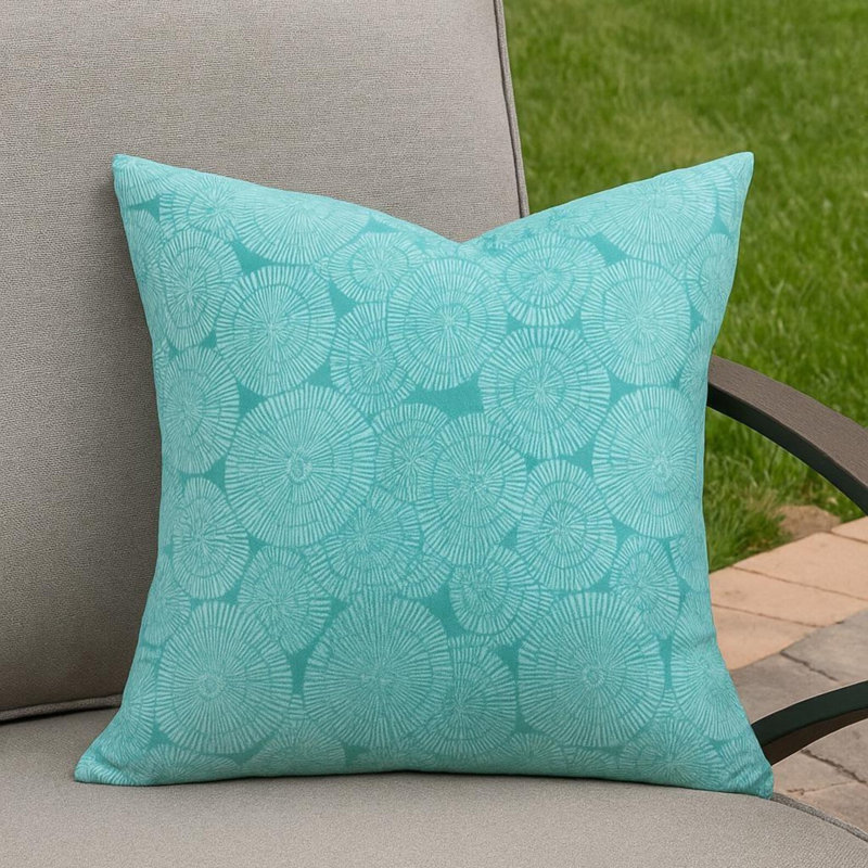 Coussin d'extérieur à imprimé médaillon turquoise