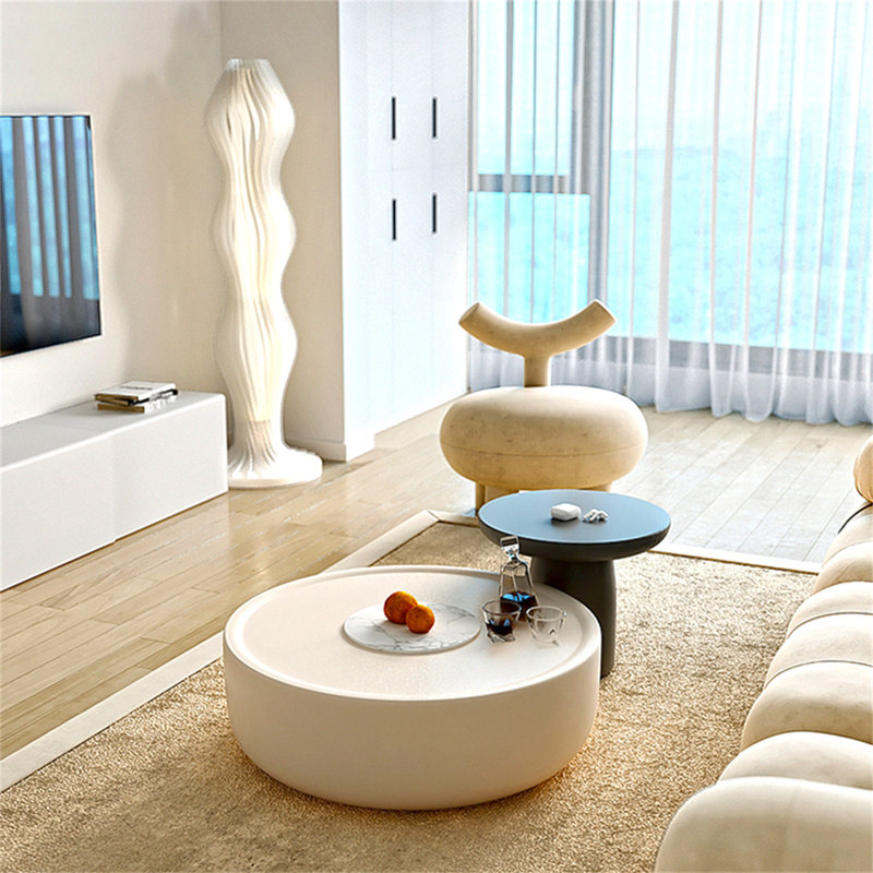 Grande et petite table basse ronde de style crème, luxe moderne français simple et léger, convient au salon de petit appartement