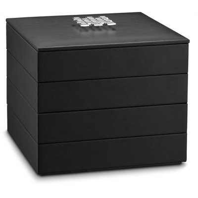Jewelry Organizer Tray - 4 Stackable Trays & Lid With Mirror - 27 Slot Storage For Drawer, Dresser - Black