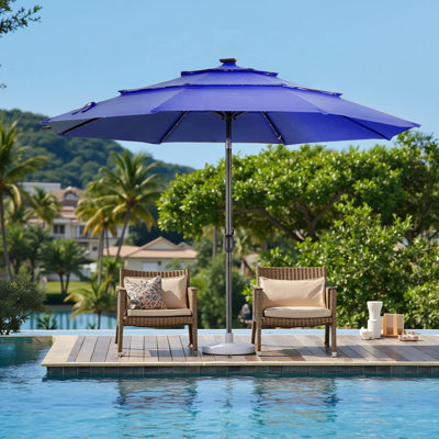 Parasol de patio de 10 pi avec 32 lumières DEL, parasol de table d'extérieur résistant aux rayons UV avec inclinaison et manivelle pour la cour, la terrasse, le jardin et la plage