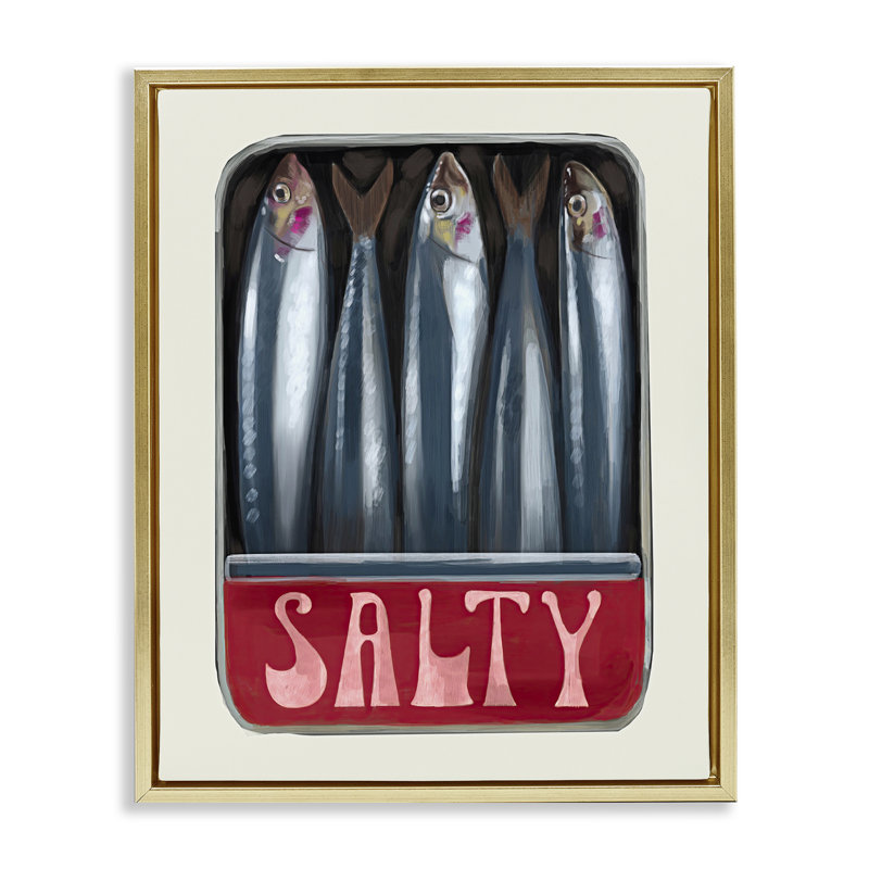 «Salty Sardines Can», encadrée par Daphne Polselli, Cadre flottant métallique doré, H 21 po x l 17 po