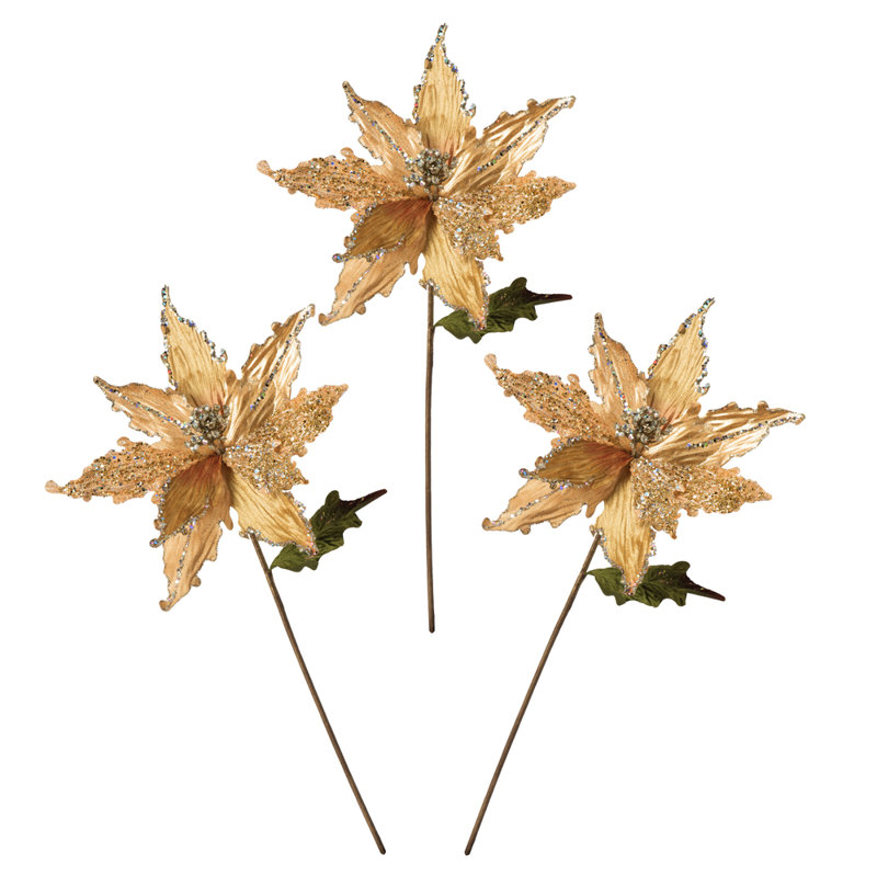 Tige de Noël artificielle 20 po Poinsettia, H 20 po x l 12 po x P 2 po, Argent
