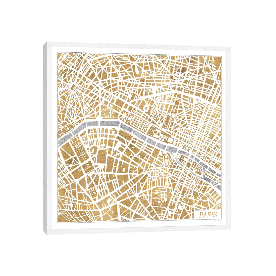 Vergoldete Paris-Karte von Laura Marshall - Galerie-verpackte Leinwand Giclée auf Leinwand