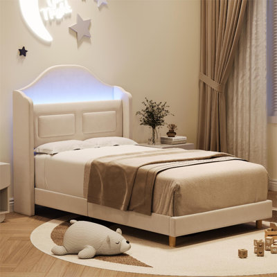 Upholstered Twin Bed Frame With LED Lights