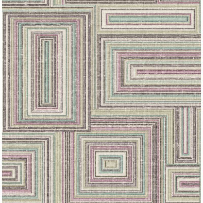 Rouleau de papier peint L 32,81 pi x l 20,5 po Lou Squares Blocks, Brume violette / gris anthracite / bleu poudre