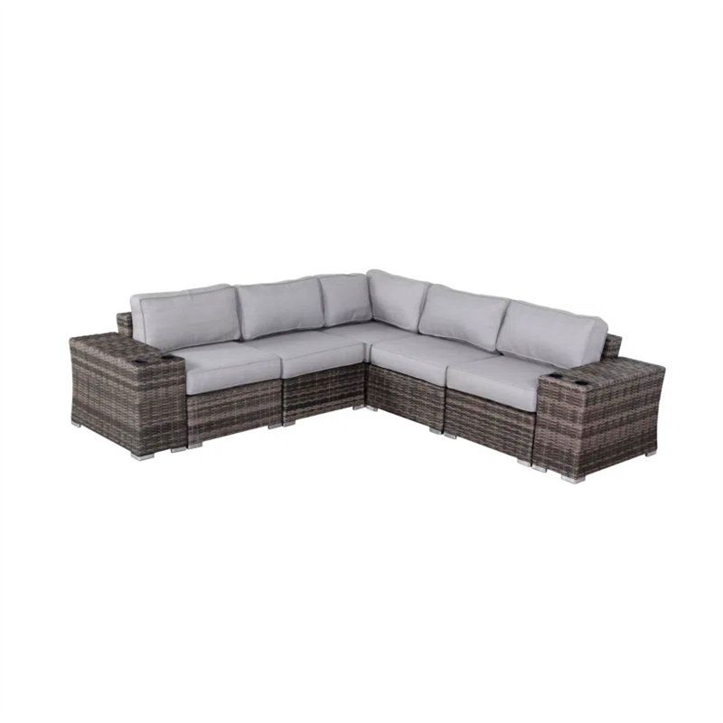 Ensemble de canapé modulaire en rotin 7 pièces avec coussins - assemblé 7 pièces