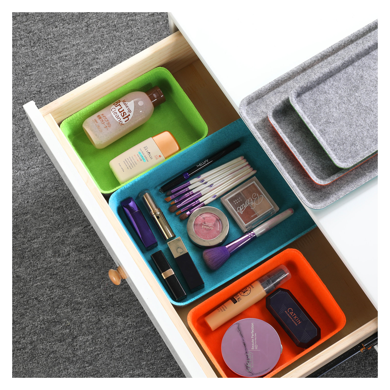 Anadelia Felt Desk Organizer Set, Orange + Green + turquoise