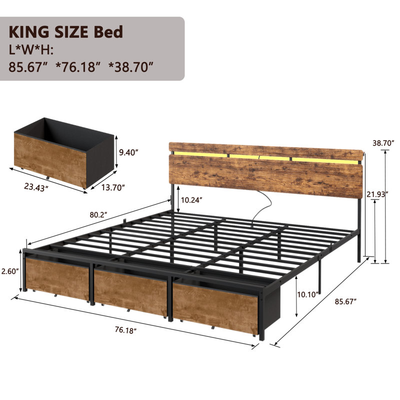 Ensemble de chambre à coucher 3 pièces, Brown/Black, King