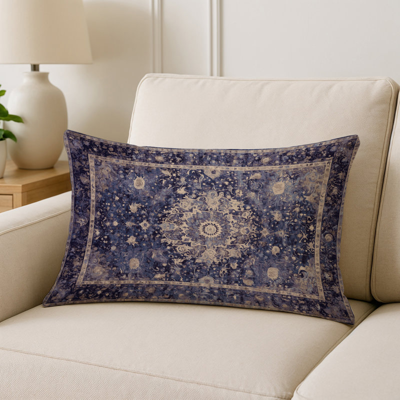 Coussin décoratif intérieur / extérieur gris Modern Modern, Bleu marine / mauve oriental, Rectangle H 20 po x l 14 po