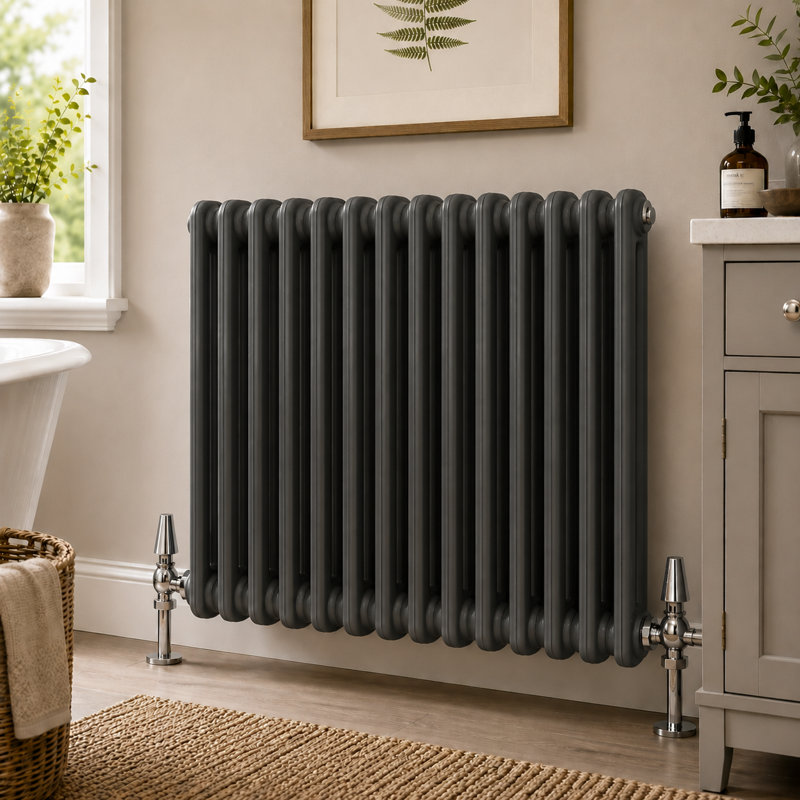 Uxbridge Horizontal Traditional Colosseum Radiator, 600mm H x 605mm W x 70mm D, Anthracite
