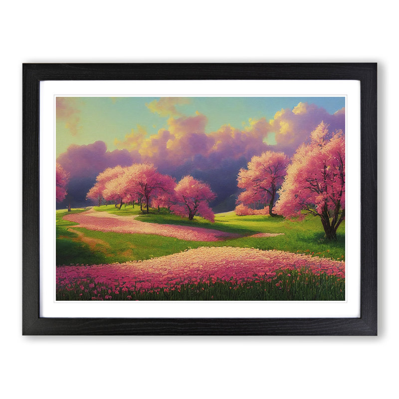 Spring Meadow Landscape Vol.3 - Single Picture Frame Print, Black, 25cm H x 34cm W x 2cm D