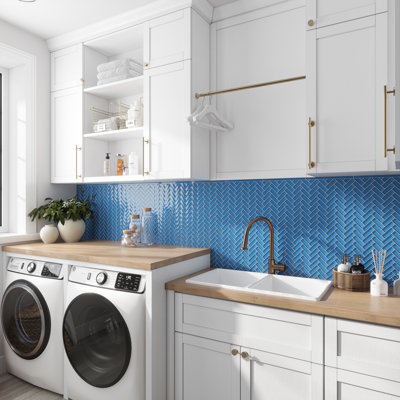 11"X 12.6" Herringbone Polished Glass Mosaic Tile