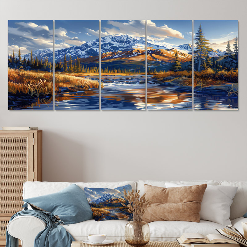 Alaska, parc national de Denali, rivière d'automne I - ensemble de salon d'art mural Alaska, H 28 po x l 60 po