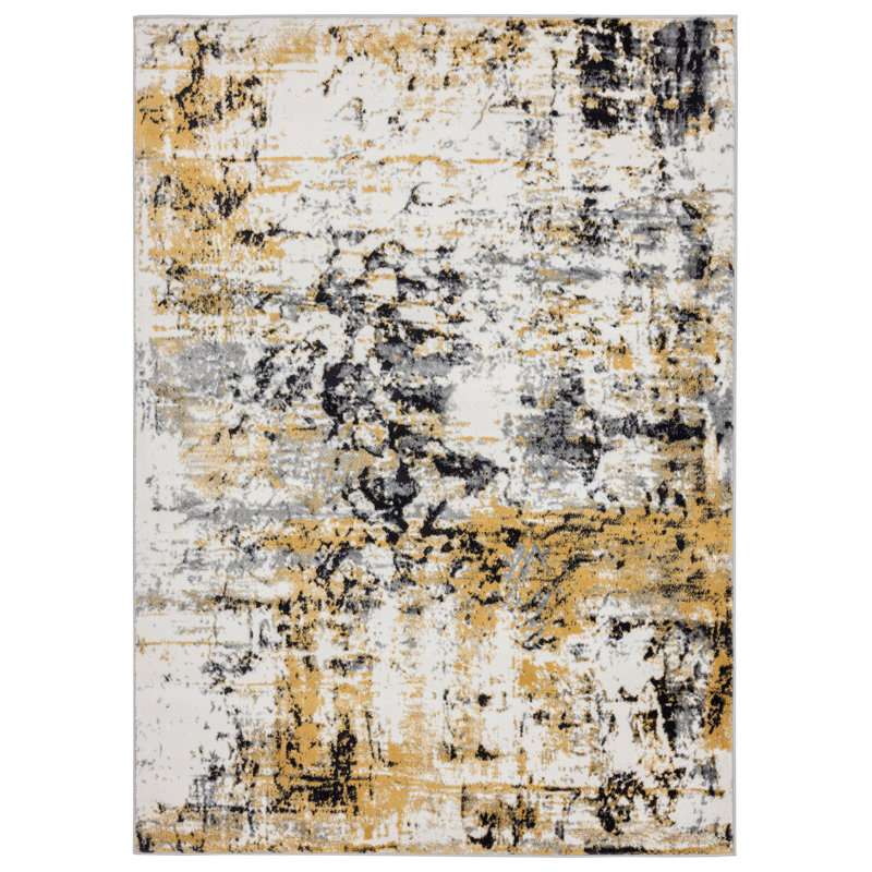 Tapis gris / jaune à motif abstrait Hellie, Rectangle 2 pi 1 po x 3 pi 3 po