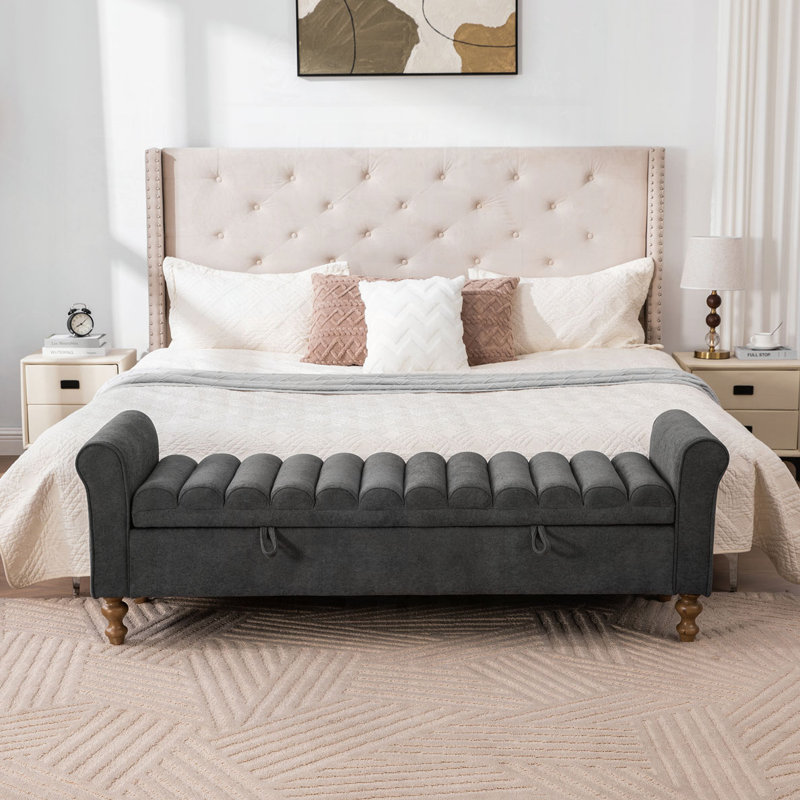 Banc de rangement rembourré de 65,55 po de largeur, Gris anthracite