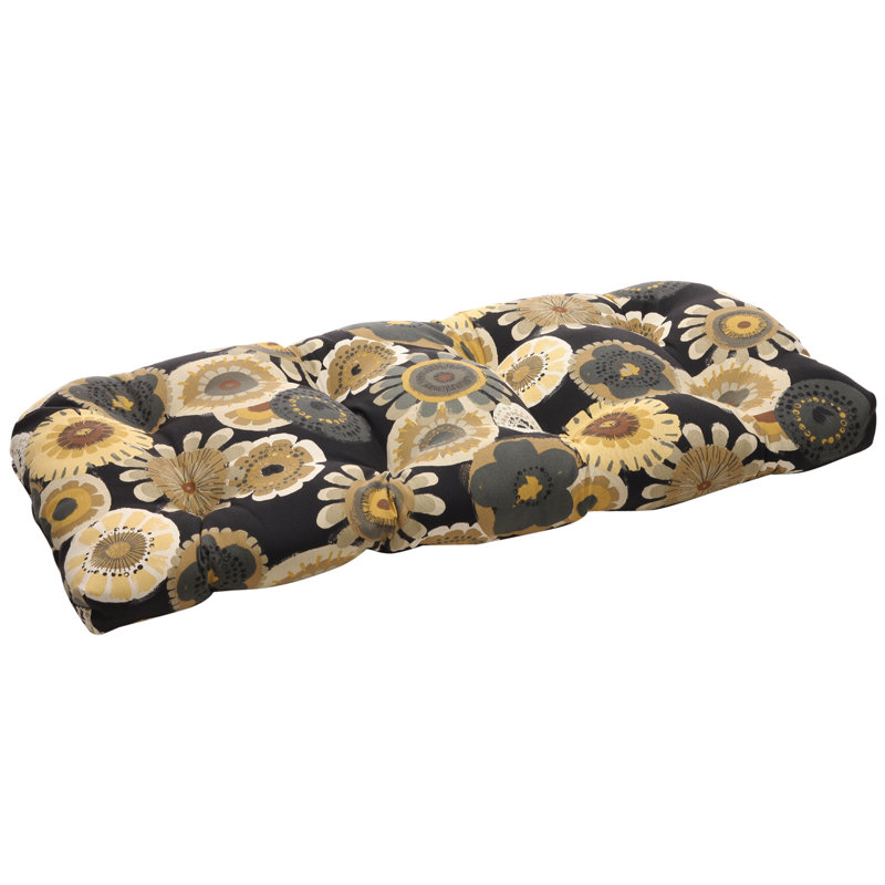 Renel Outdoor 5'' Loveseat Seat Cushion, Black/Yellow Floral