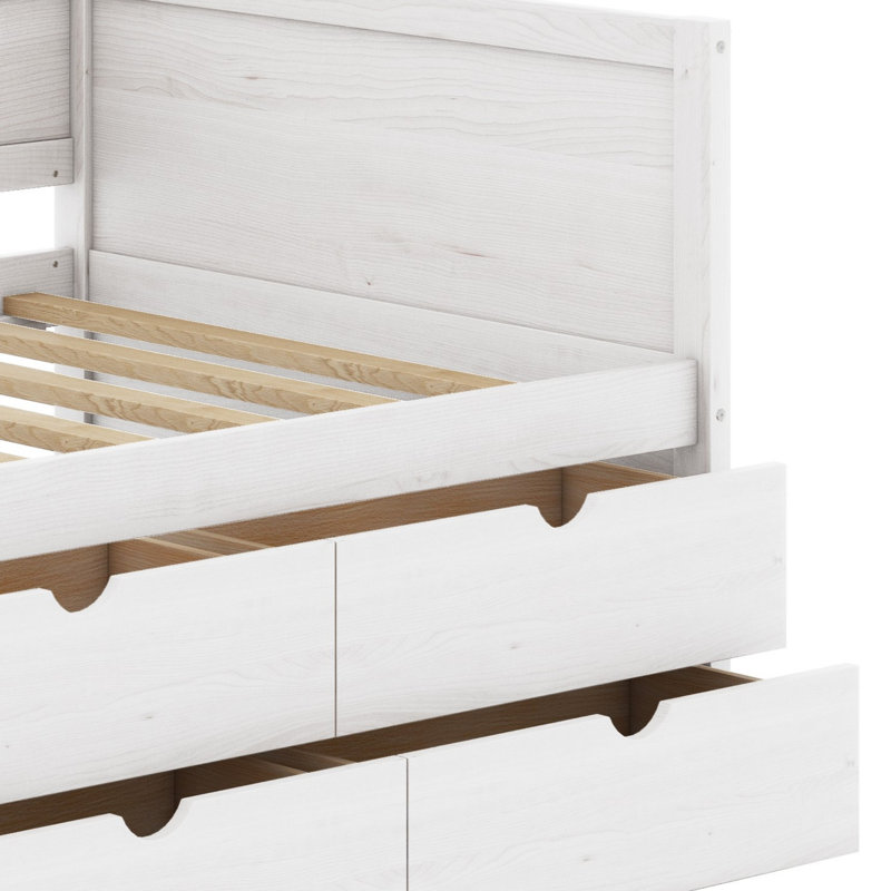 Lit de jour avec tiroirs et tablettes, Blanc
