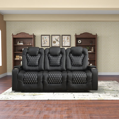 Ylianna 81.5" W Faux Leather Power Reclining Sofa with USB