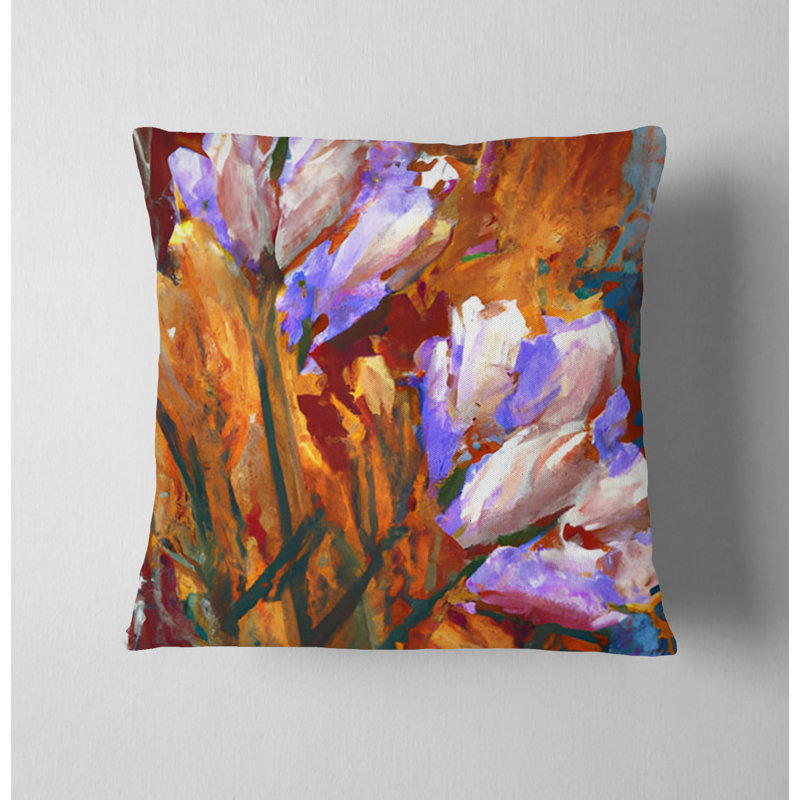 Coussin décoratif avec insert, H 16 po x l 16 po, Orange / mauve floral 7
