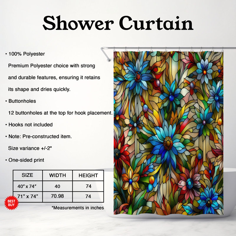 Rideau de douche standard 1 pièce, H 74 po x l 71 po
