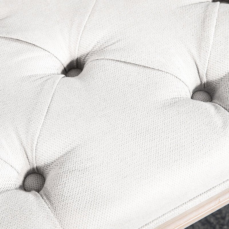 Banc de bout 32 po, blanc crème avec coussin et banc au design élégant, structure solide en tissu