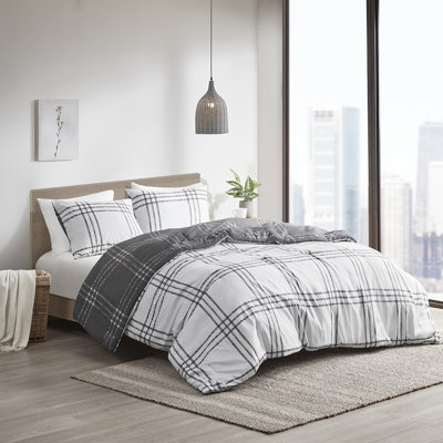 Pike White/Grey Microfiber Reversible Comforter Set