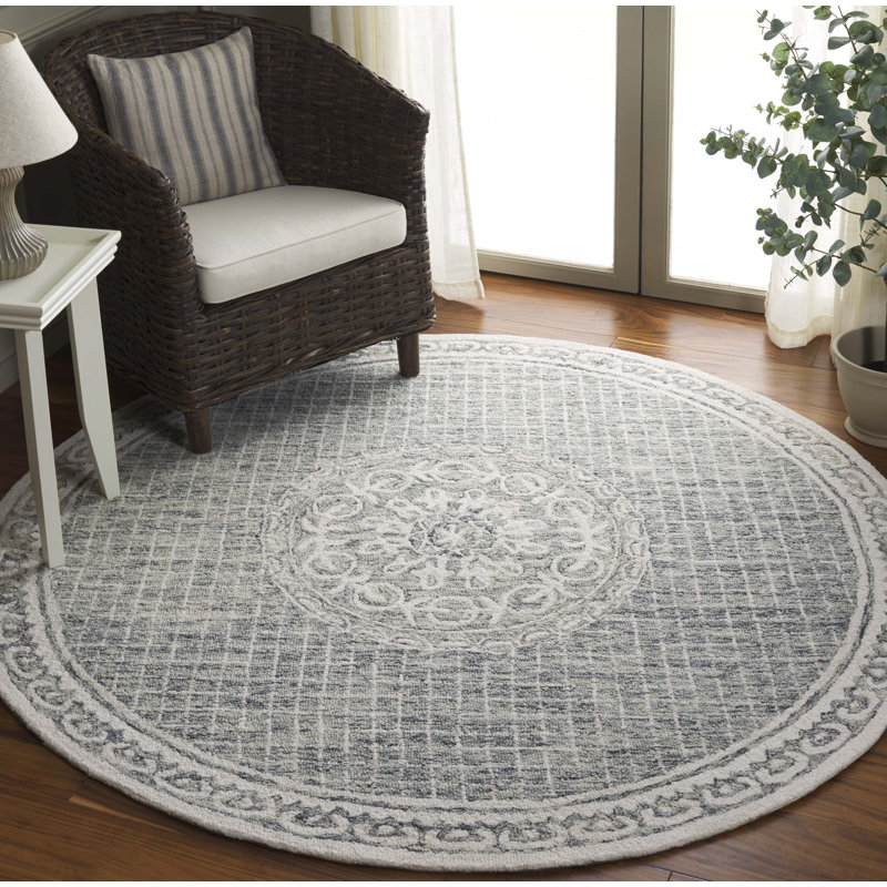 Tapis gris / ivoire Ebony 807, Rond 6 pi