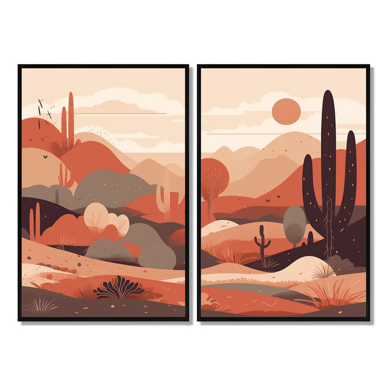 «Sublime Desert Simplicity - Large Minimalisme», art mural 2 panneaux, 36" H x 48" W, Black, Impression encadrée flottante