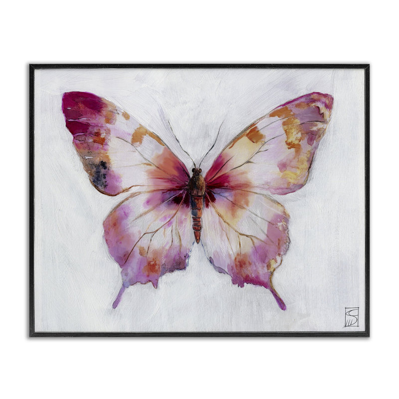 Estampe numérique gracieuse avec papillon rose, design par Sara Culpepper, H 11 po x l 14 po, Giclée encadrée noir minuit
