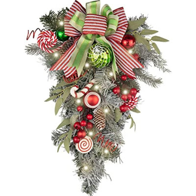  Décoration de Noël pré-éclairée en forme de larme de Noël pour l'extérieur, décoration de Noël de boîte aux lettres Elf rouge et verte de 20 pouces avec 20 lumières DEL