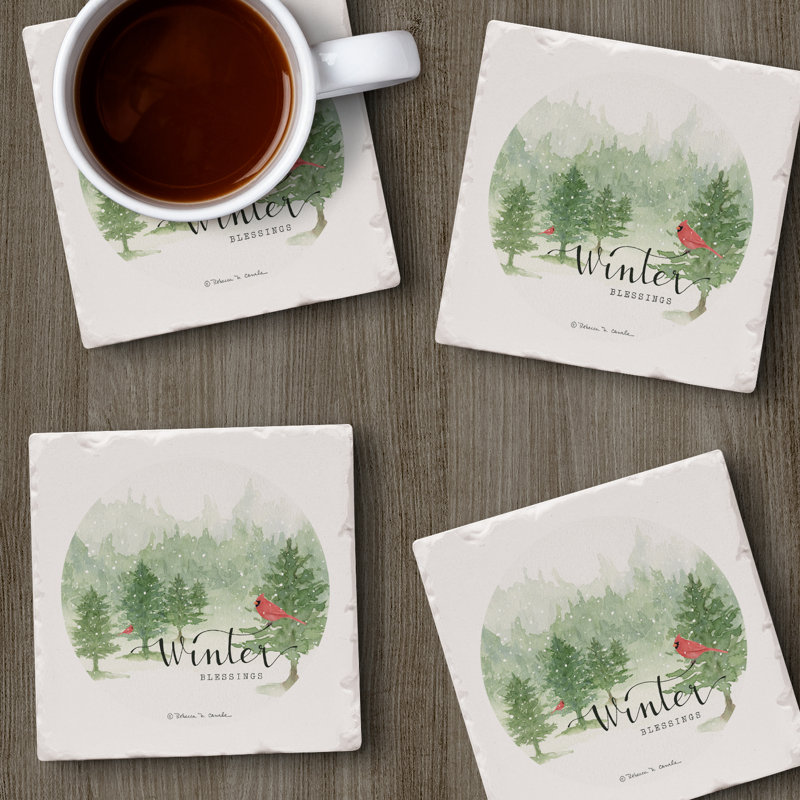 Winter Blessings 4-Pack Tumbled Tile Stone Coasters